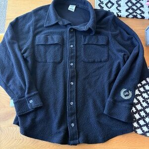 PINK Victoria's Secret Black Teddy Bear Button-Down Fleece Shirt womens M